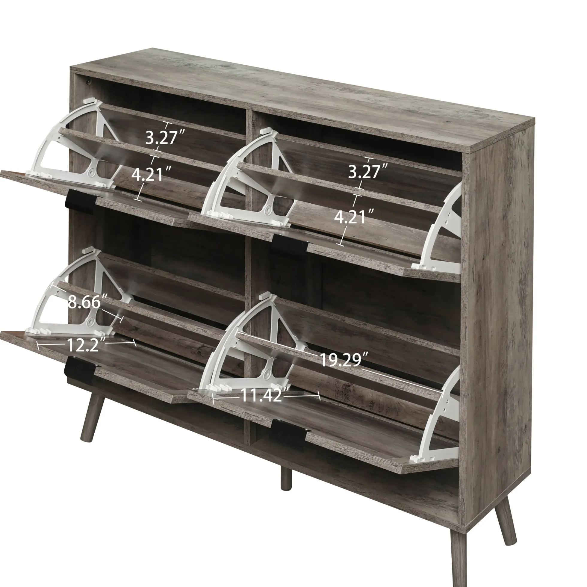 Walker Edison | Modern Rattan 4 Door Shoe Rack Cabinet for Entryway