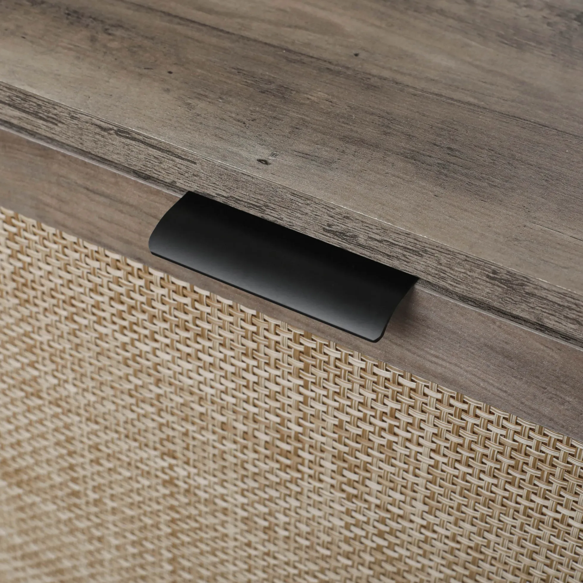Walker Edison | Modern Rattan 4 Door Shoe Rack Cabinet for Entryway