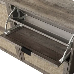 Walker Edison | Modern Rattan 4 Door Shoe Rack Cabinet for Entryway