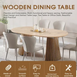 Walker Edison | Modern Reeded Oval Extendable Wooden Dining Table