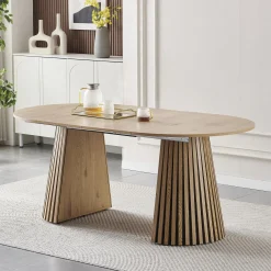 Walker Edison | Modern Reeded Oval Extendable Wooden Dining Table