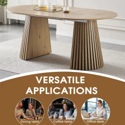 Walker Edison | Modern Reeded Oval Extendable Wooden Dining Table