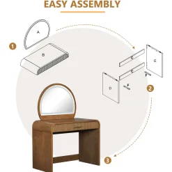 Walker Edison | Modern Reeded Curve Design Makeup Vanity Table