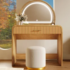 Walker Edison | Modern Reeded Curve Design Makeup Vanity Table