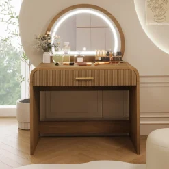 Walker Edison | Modern Reeded Curve Design Makeup Vanity Table
