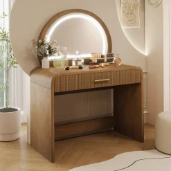 Walker Edison | Modern Reeded Curve Design Makeup Vanity Table