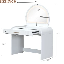 Walker Edison | Modern Reeded Curve Design Makeup Vanity Table