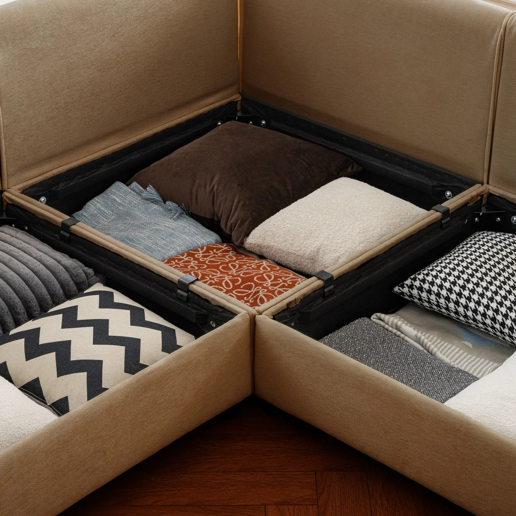 Walker Edison | Modern Stylish Camel Chenille Loveseat Sofa with Ottoman