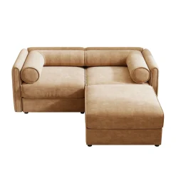 Walker Edison | Modern Stylish Camel Chenille Loveseat Sofa with Ottoman