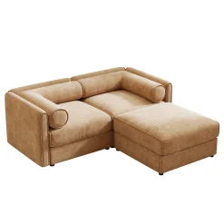 Walker Edison | Modern Stylish Camel Chenille Loveseat Sofa with Ottoman