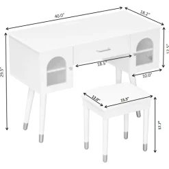 Walker Edison | Modern Vanity Makeup Table & Chair Set and Writing Desk