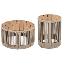 Walker Edison | Modern Woven Rope Design Coffee Table and Side Table Set of 2