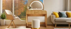 Walker Edison | Natural Reeded Curve Design Makeup Vanity Desk with Mirror