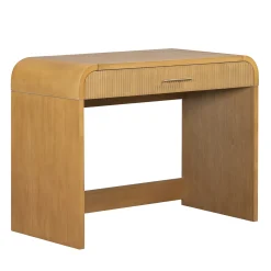 Walker Edison | Natural Reeded Curve Design Makeup Vanity Desk with Mirror
