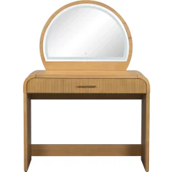 Walker Edison | Natural Reeded Curve Design Makeup Vanity Desk with Mirror