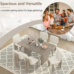 Walker Edison | Natural Wood Wash 7-Piece Retro Dining Set with 6 Upholstered Chairs