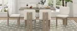 Walker Edison | Natural Wood Wash 7-Piece Retro Dining Set with 6 Upholstered Chairs