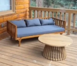 Walker Edison | Outdoor 3 Piece Teak Deep Seat Daybed Sofa with Coffee Table