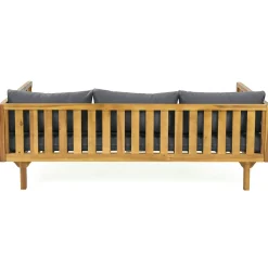Walker Edison | Outdoor 3 Piece Teak Deep Seat Daybed Sofa with Coffee Table