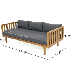 Walker Edison | Outdoor 3 Piece Teak Deep Seat Daybed Sofa with Coffee Table