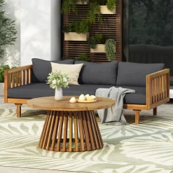 Walker Edison | Outdoor 3 Piece Teak Deep Seat Daybed Sofa with Coffee Table