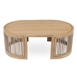 Walker Edison | Outdoor Acacia Wood Oval Coffee Table with Rope