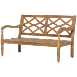 Walker Edison | Outdoor Acacia Wood 2 Piece Loveseat Sofa with Table
