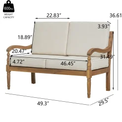 Walker Edison | Outdoor Acacia Wood 2 Piece Loveseat Sofa with Table