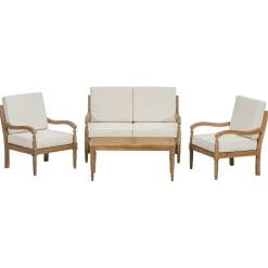 Walker Edison | Outdoor Acacia Wood Patio 4 Piece Sofa Set