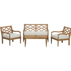 Walker Edison | Outdoor Acacia Wood Patio 4 Piece Sofa Set