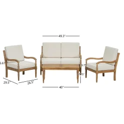 Walker Edison | Outdoor Acacia Wood Patio 4 Piece Sofa Set
