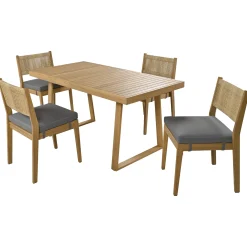 Walker Edison | Outdoor Acacia Wood Dining Table and Chair Set
