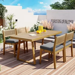Walker Edison | Outdoor Acacia Wood Dining Table and Chair Set