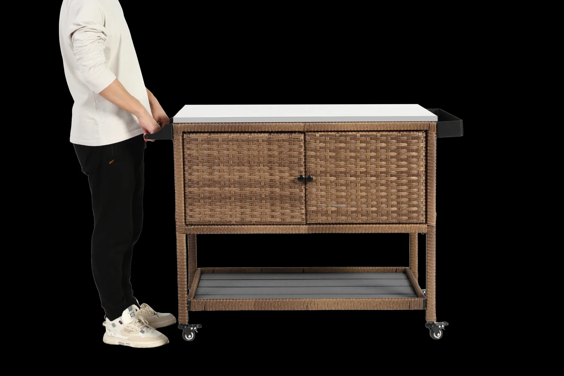 Walker Edison | Outdoor Brown Wicker Bar Cart