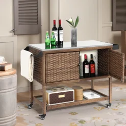Walker Edison | Outdoor Brown Wicker Bar Cart