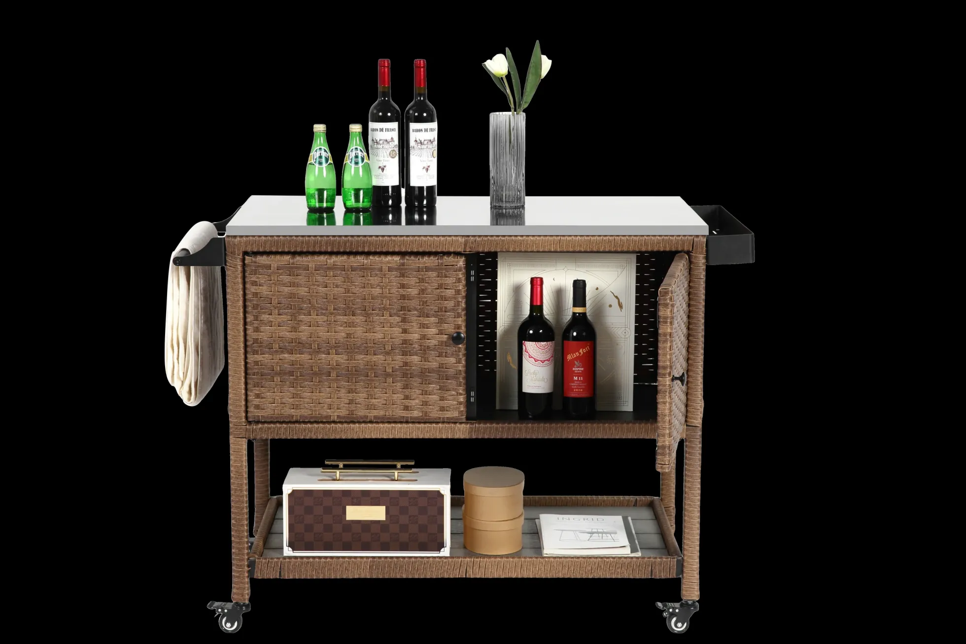 Walker Edison | Outdoor Brown Wicker Bar Cart