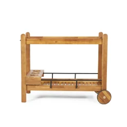 Walker Edison | Outdoor Patio Wood Bar Cart for Storage