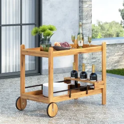Walker Edison | Outdoor Patio Wood Bar Cart for Storage
