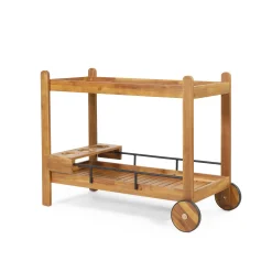 Walker Edison | Outdoor Patio Wood Bar Cart for Storage
