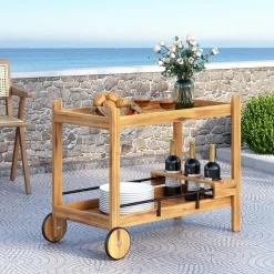 Walker Edison | Outdoor Patio Wood Bar Cart for Storage