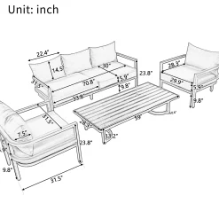 Walker Edison | Outdoor Patio Steel 4 Piece Sofa Set