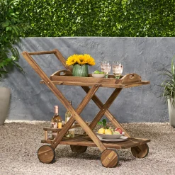 Walker Edison | Outdoor Patio Wood Bar Cart