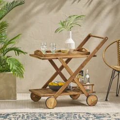 Walker Edison | Outdoor Patio Wood Bar Cart