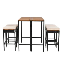 Walker Edison | Outdoor 5-Piece Acacia Wood Bar Height Table And Stool Set