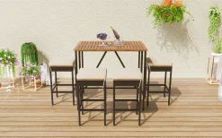 Walker Edison | Outdoor 5-Piece Acacia Wood Bar Height Table And Stool Set