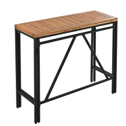 Walker Edison | Outdoor 5-Piece Acacia Wood Bar Height Table And Stool Set