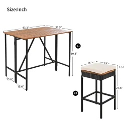 Walker Edison | Outdoor 5-Piece Acacia Wood Bar Height Table And Stool Set