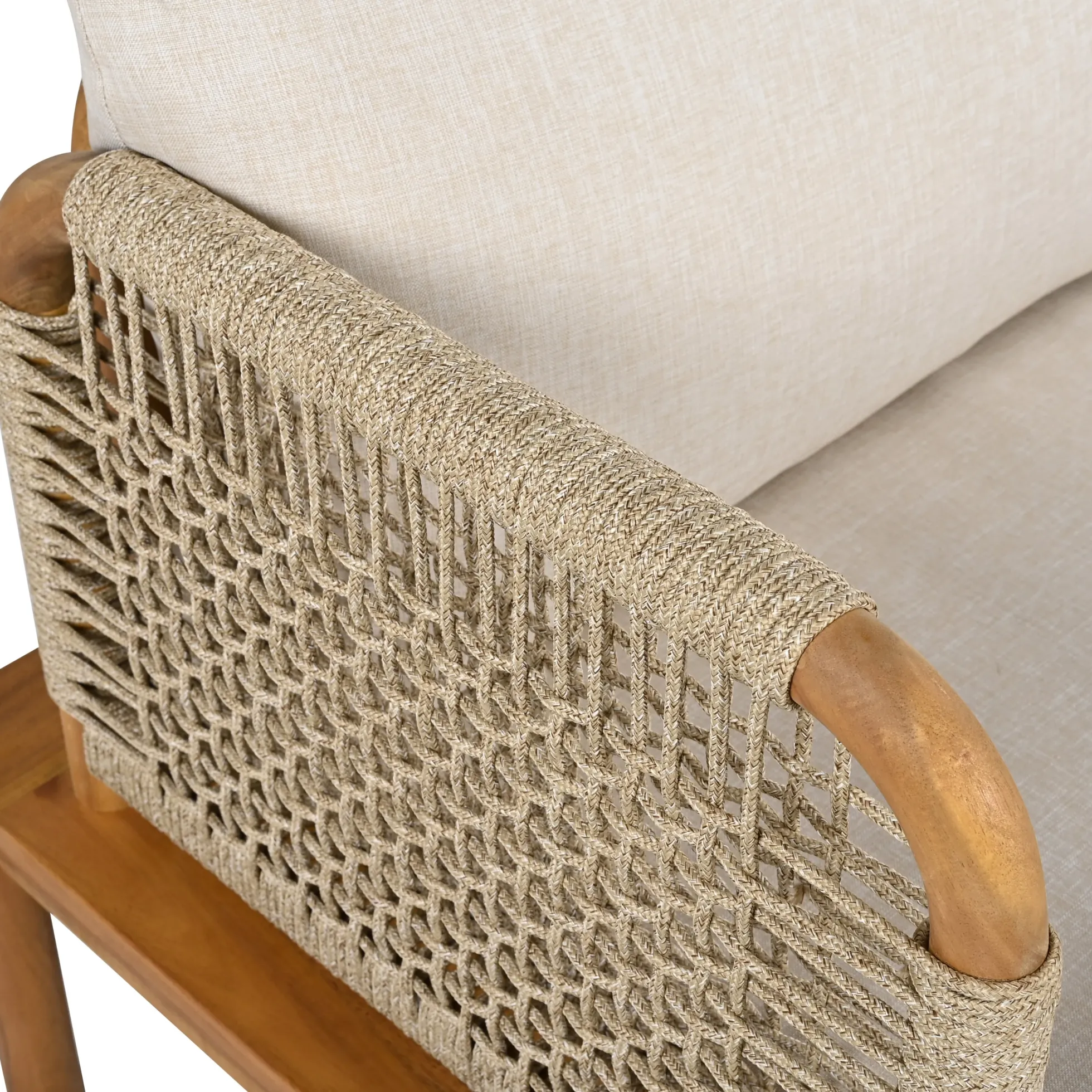 Walker Edison | Outdoor 4-piece Acacia Wood and Rope Patio Sofa Set
