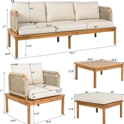 Walker Edison | Outdoor 4-piece Acacia Wood and Rope Patio Sofa Set