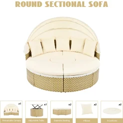 Walker Edison | Outdoor Round Modular Sunbed Sofa Set